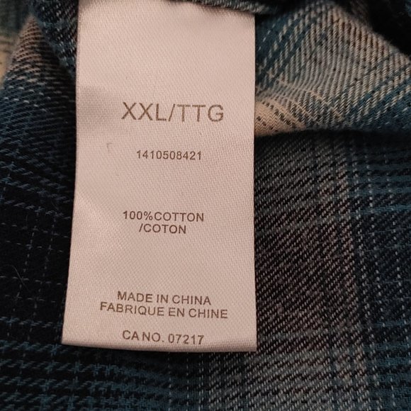 Warehouse One Men's Sz XXL Teal/Navy Blue Long Sleeve Shirt w Pockets - Picture 10 of 12